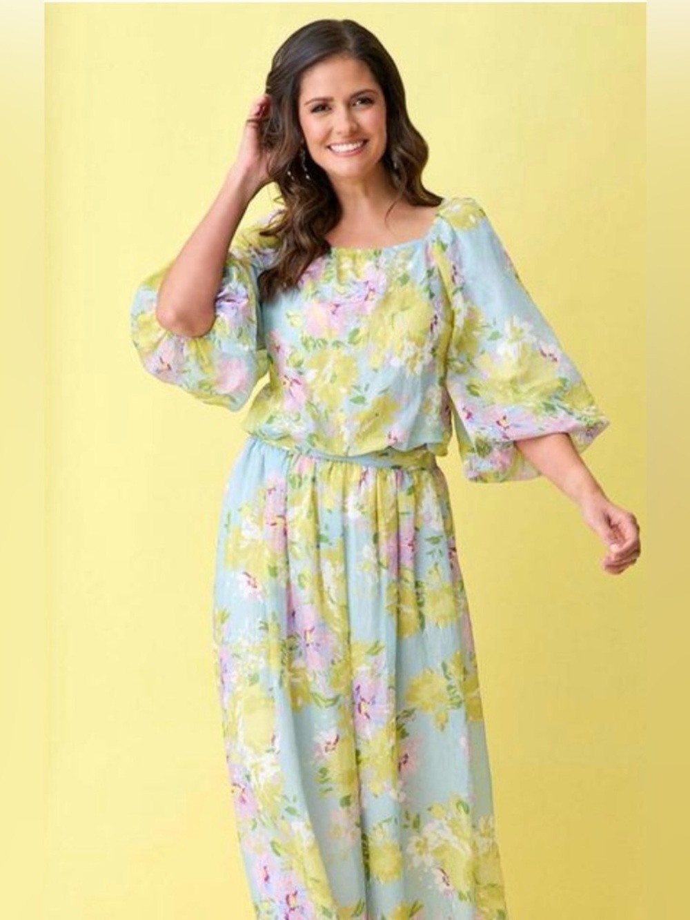 Calypso St. Barth Pastel Blue Floral Puff-Sleeve Blouse